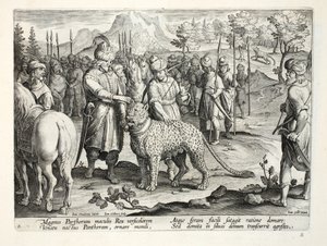 The Great King of the Parthians hunts with his tame panthers, illustration from 